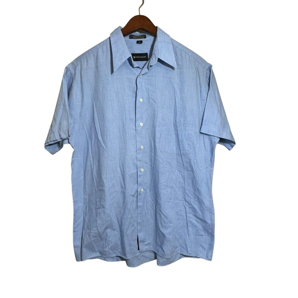 Conte di Milano Shirt Mens 16 1/2 Blue Button Up Short Sleeve Business Casual